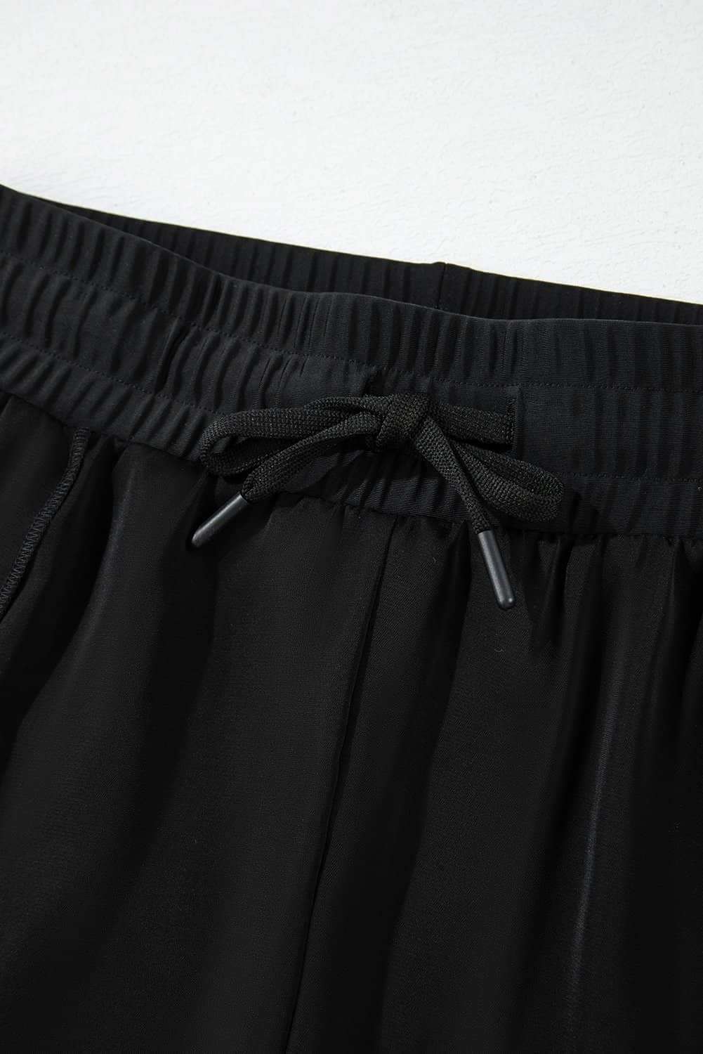 Black High Waisted Drawstring 2-In-1 Side Pocket Color Block Bikini Shorts