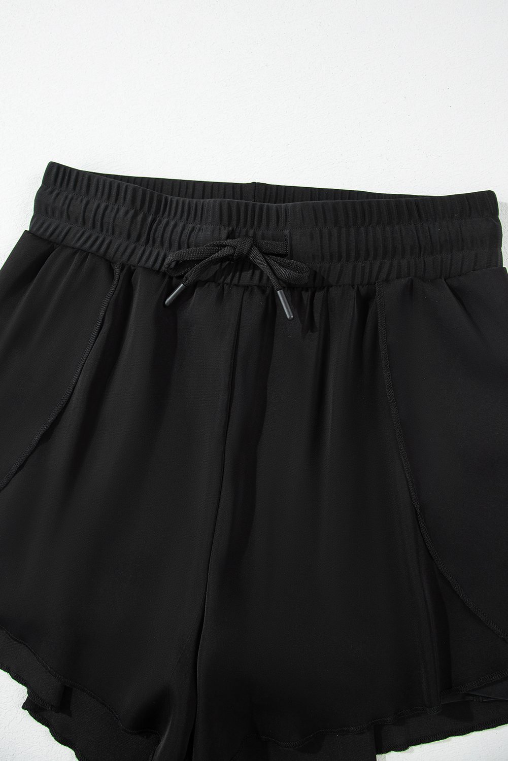 Black High Waisted Drawstring 2-In-1 Side Pocket Color Block Bikini Shorts