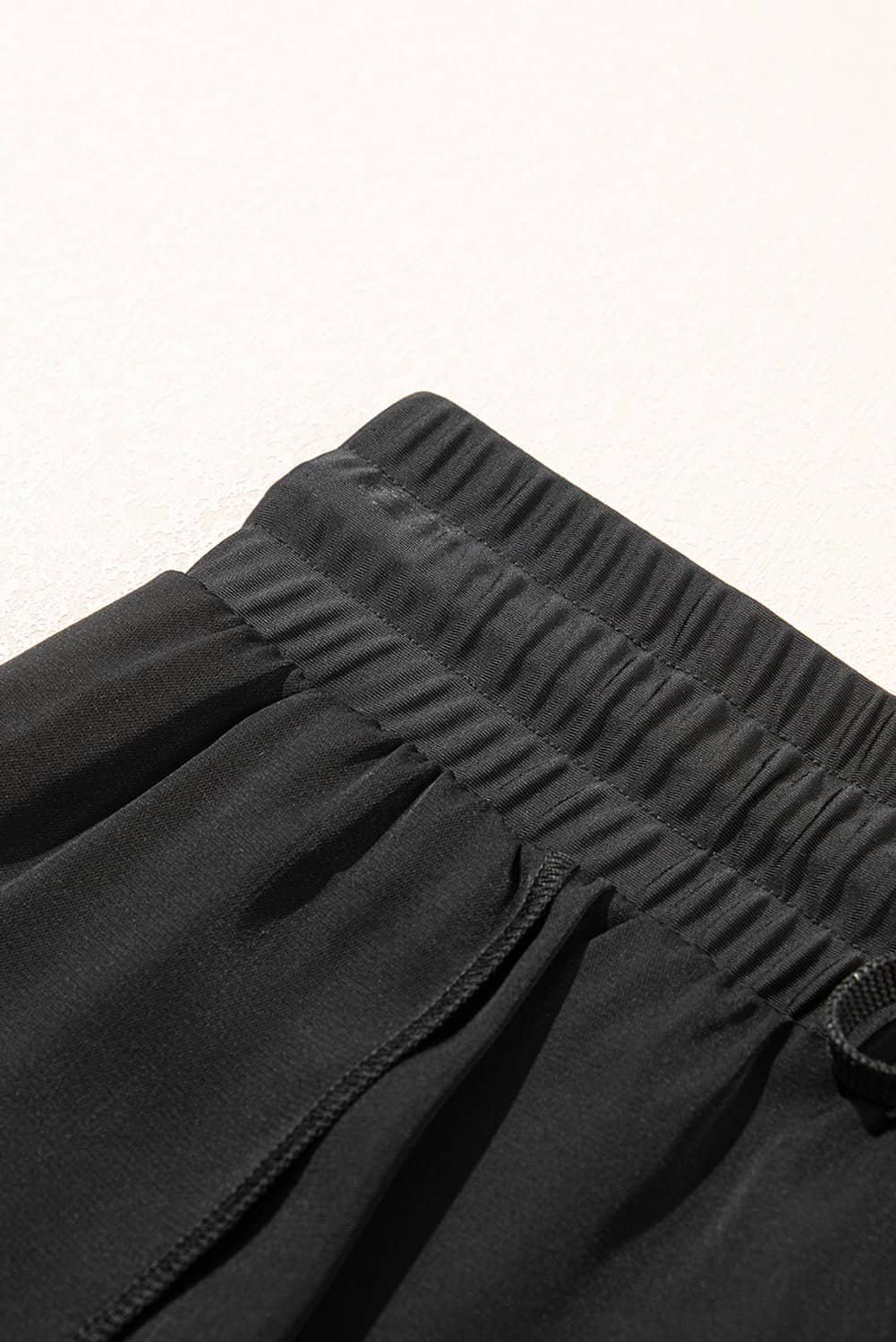 Black High Waisted Drawstring 2-In-1 Side Pocket Color Block Bikini Shorts