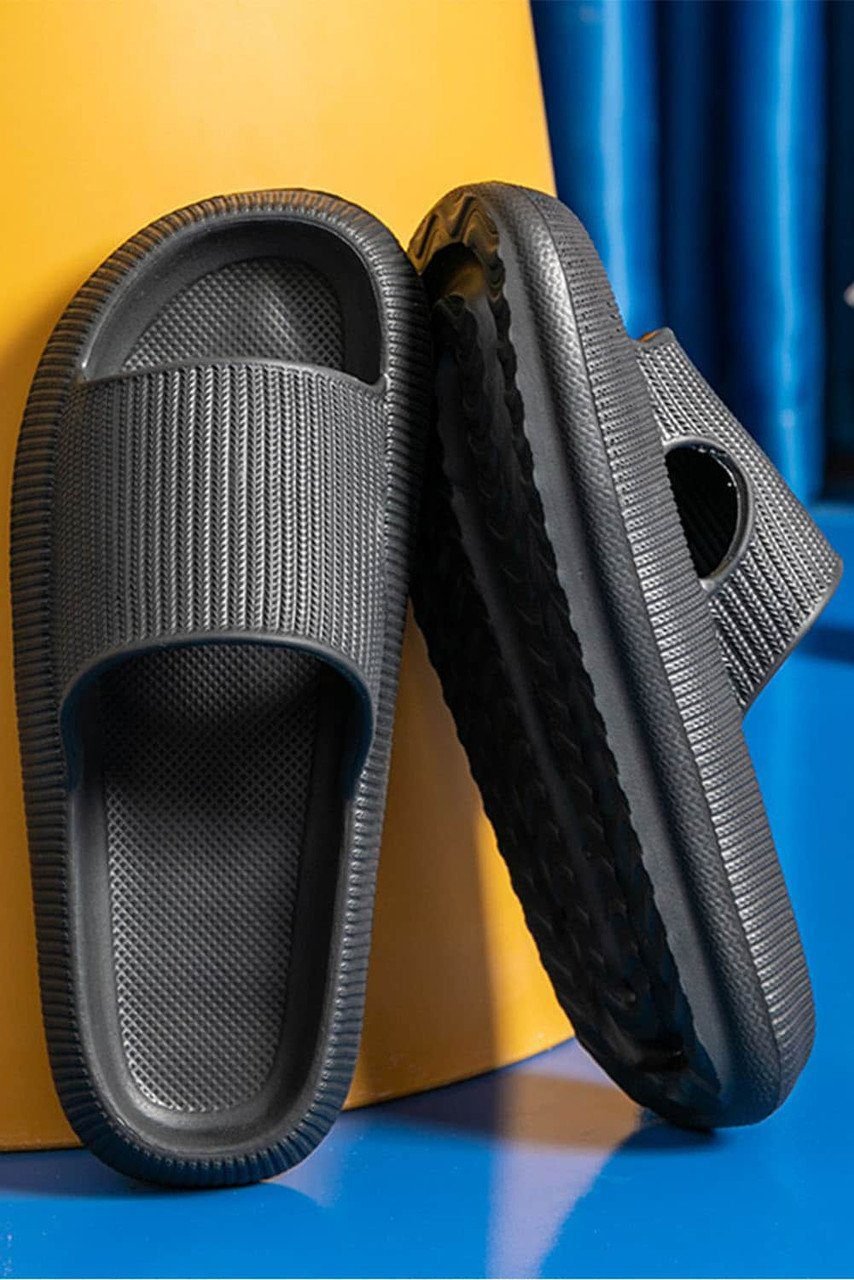 Black Hollow-Out Thick Soled Slip On Slippers