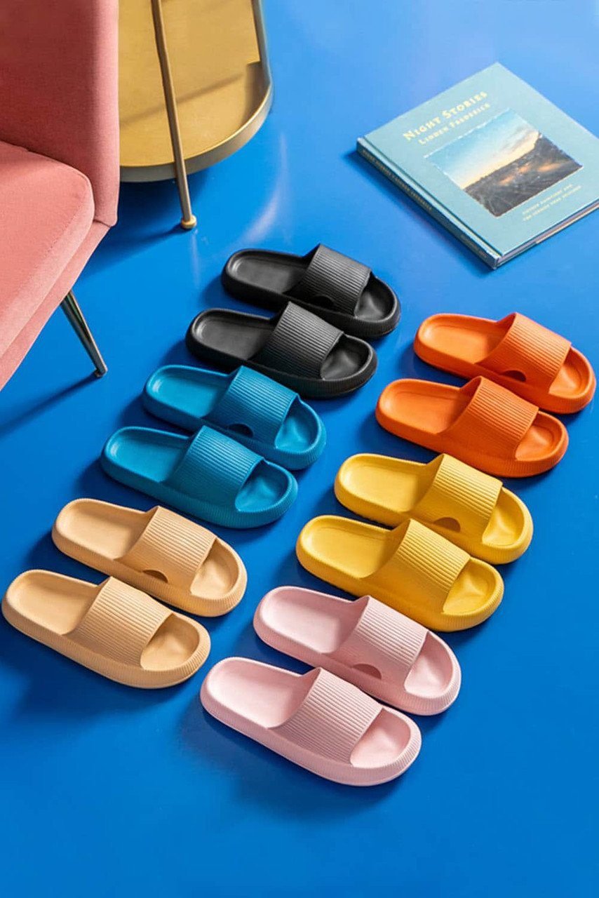 Black Hollow-Out Thick Soled Slip On Slippers