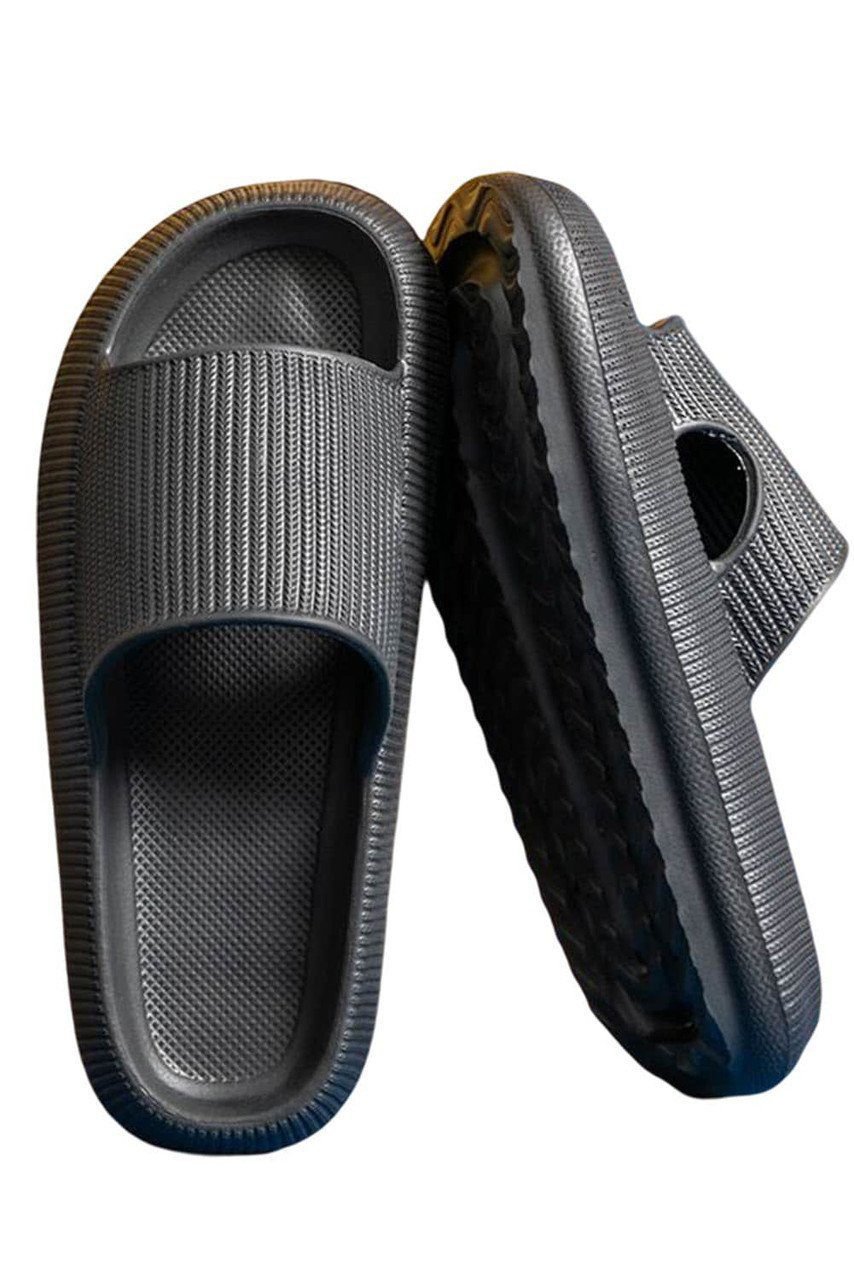 Black Hollow-Out Thick Soled Slip On Slippers