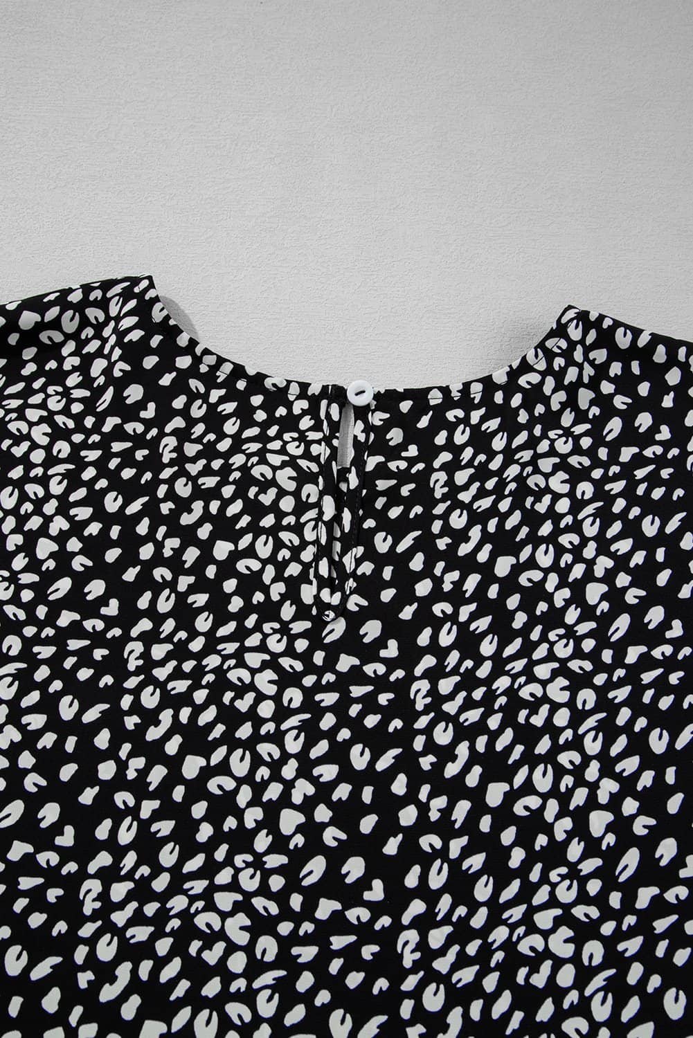 Black Leopard Print Ruffled Short Sleeve Keyhole Back Tiered Flowy Plus Size Blouse