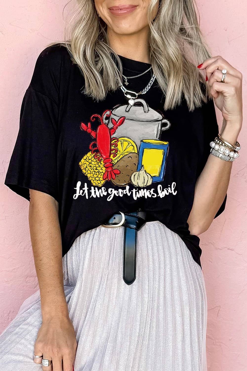 Black Let The Good Time Boil Fashion Graphic Tee