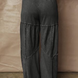 Black Mineral Wash Tiered Wide Leg Patchwork Drawstring Pants