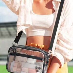 Black Multi-Pocket Contrast Edge Detachable Strap Clear Shoulder Bag