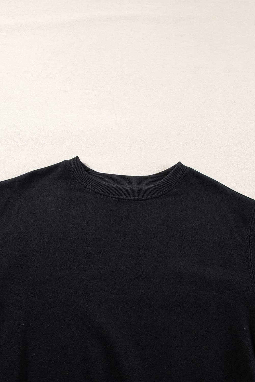 Black Plain Drop Shoulder Crewneck Pullover Sweatshirt