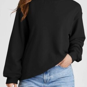 Black Plain Drop Shoulder Crewneck Pullover Sweatshirt