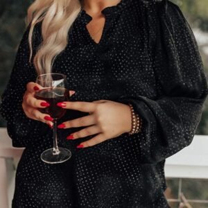 Black Plus Size Leopard Print Notch V Neck Blouse