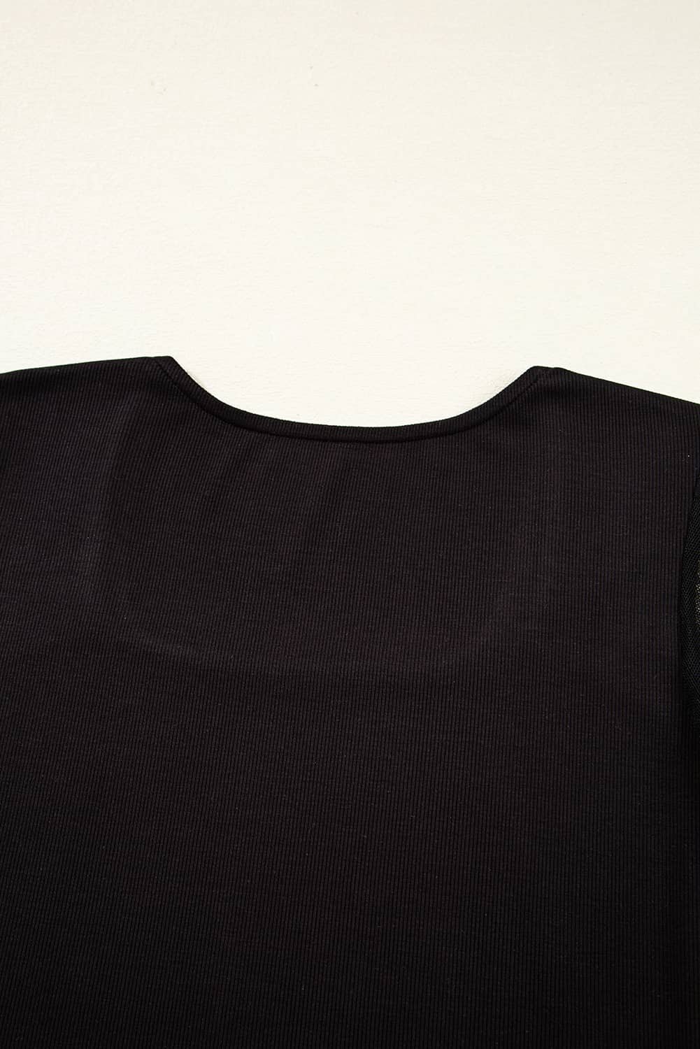 Black Polka Dot Mesh Puff Sleeve Patchwork Ribbed Square Neck Slim Top