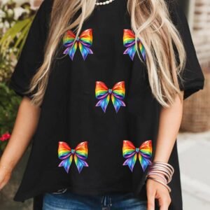 Black Pride Bow Print Oversize Cotton T Shirt