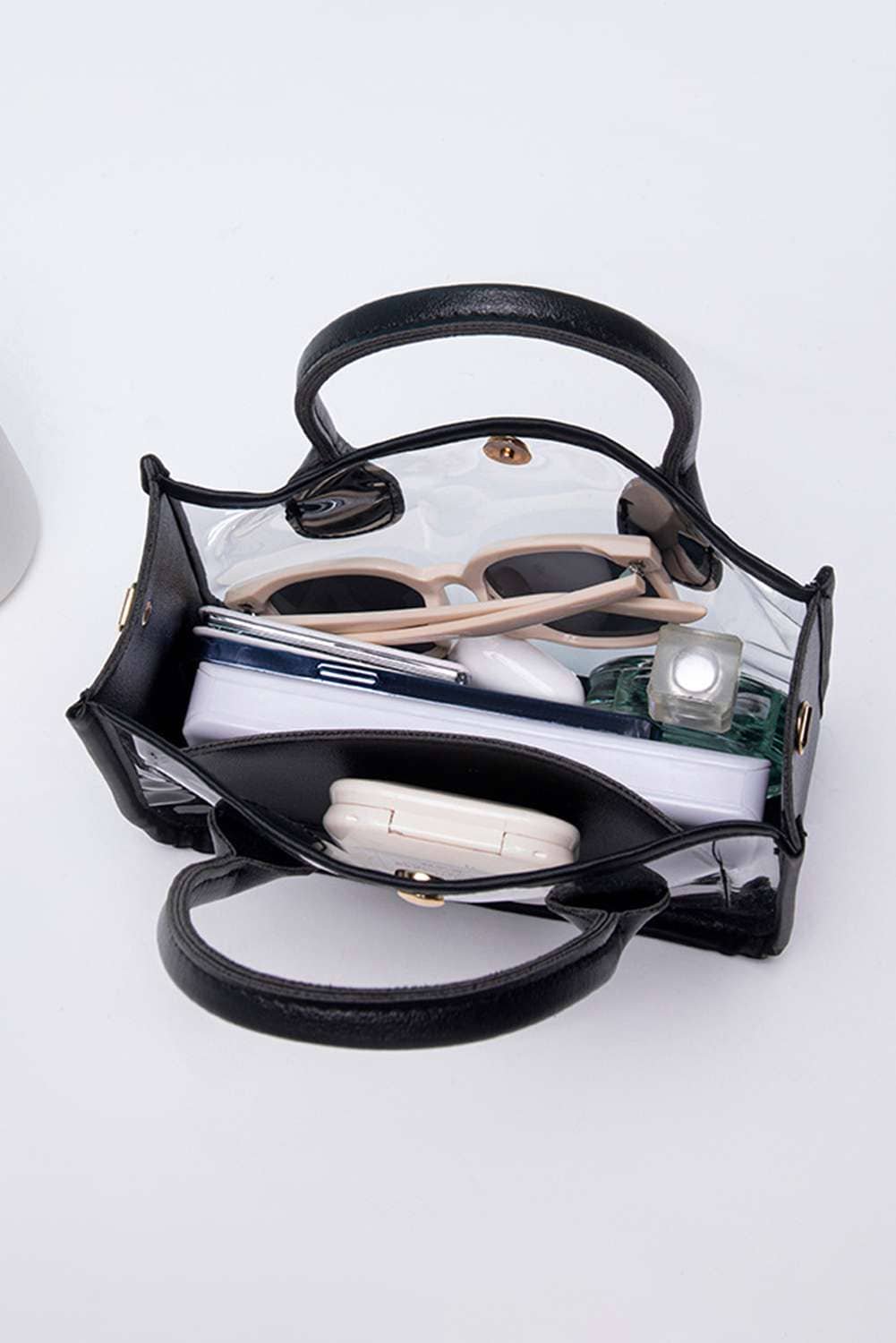 Black Pvc Pu Leather Patchwork Chain Strap Shoulder Bag