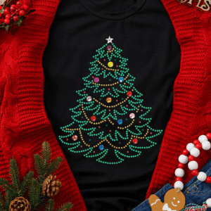 Black Rhinestone Christmas Tree Round Neck Graphic Tee