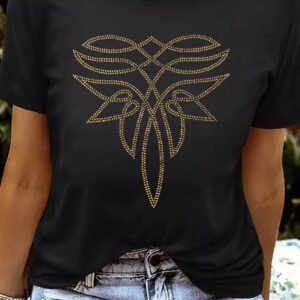Black Rhinestone Western Pattern Cotton Blend Graphic T Shirt