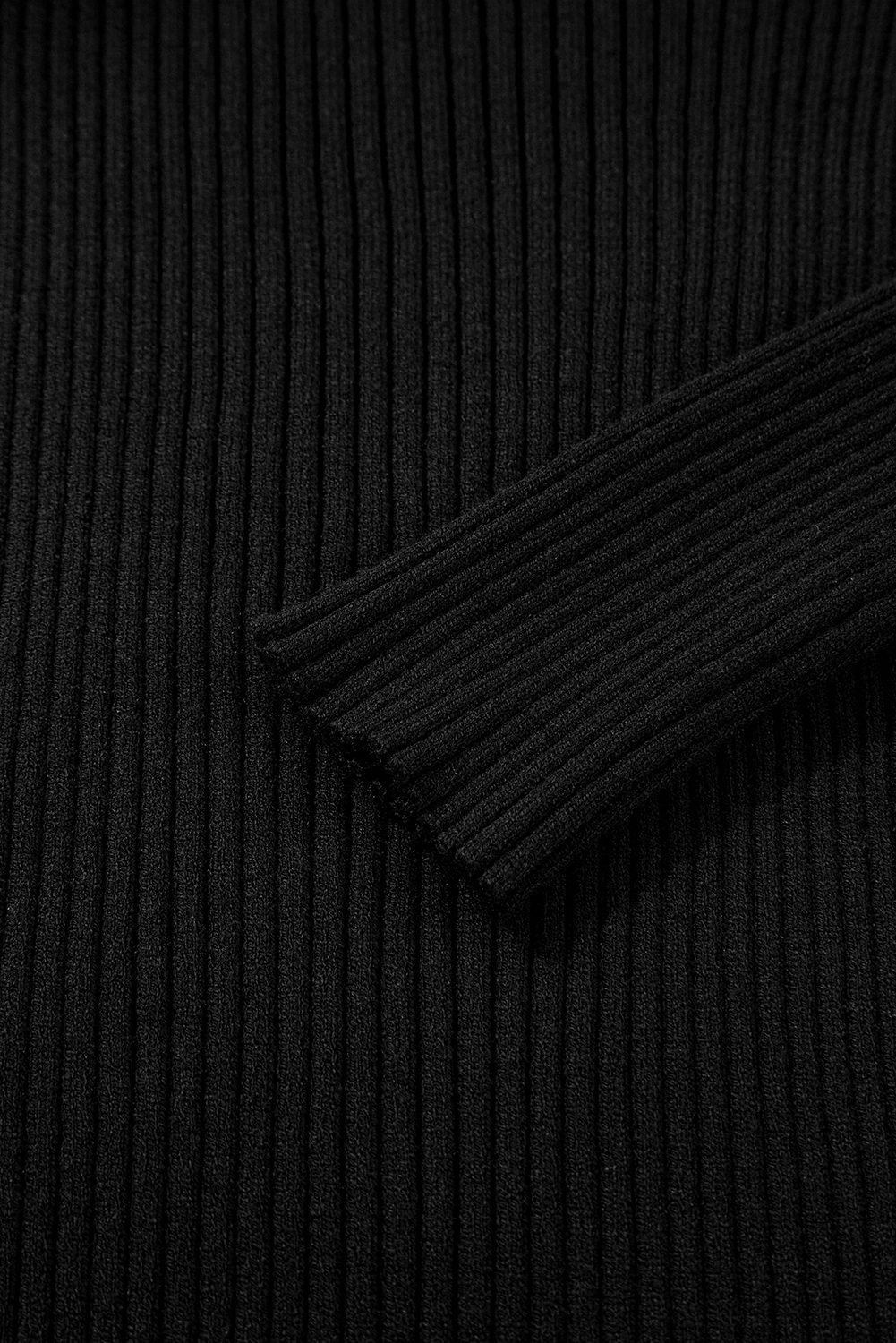 Black Ribbed Knit Cold Shoulder Choker Neck Sweater