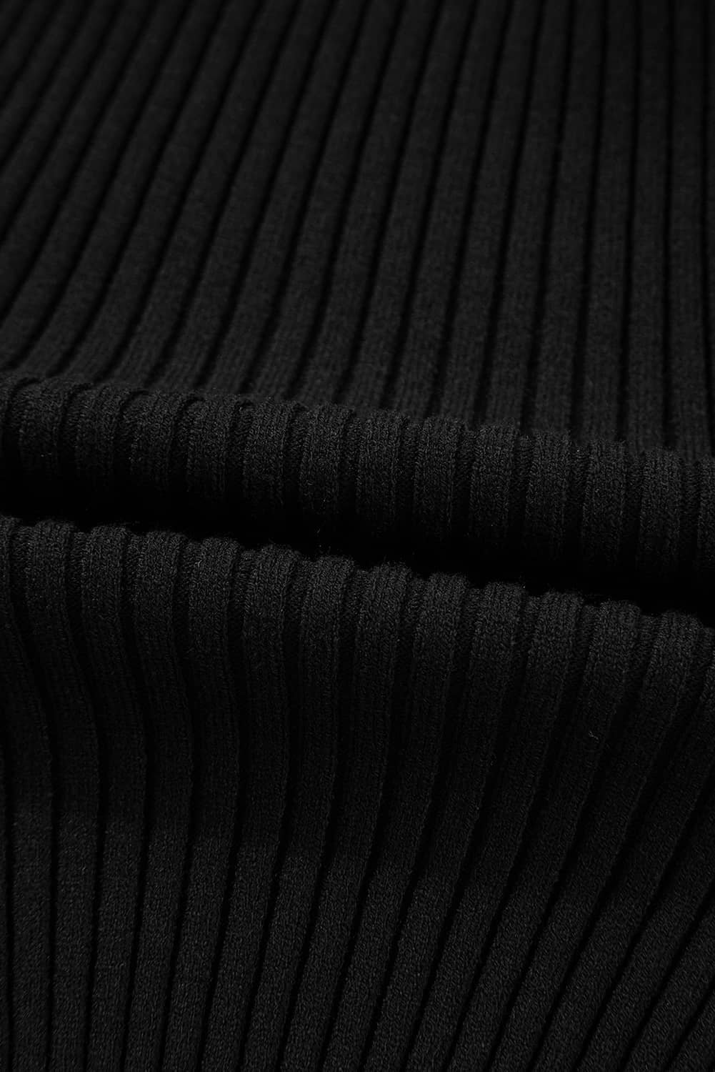 Black Ribbed Knit Cold Shoulder Choker Neck Sweater