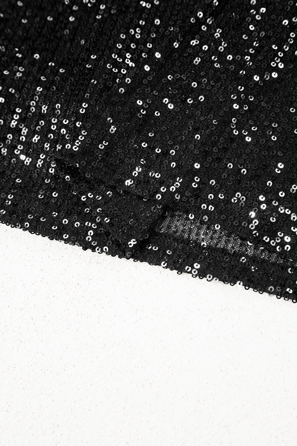 Black Sequin Mock Neck Drape Open Back Bell Sleeve Top
