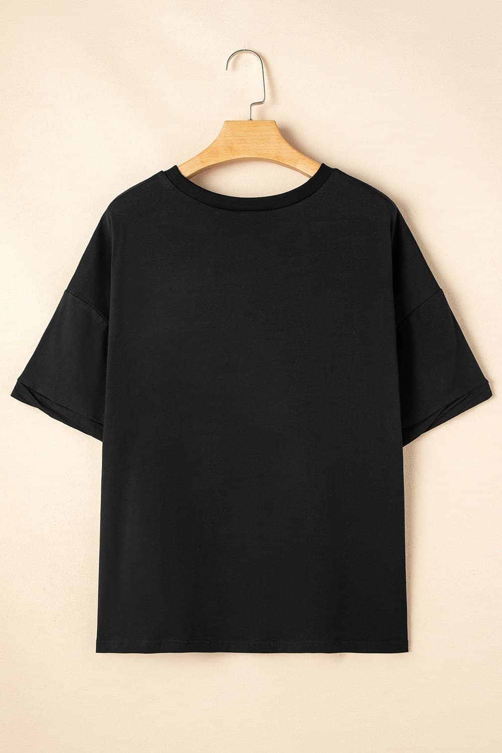 Black Sequin Strawberry Graphic High Low Relaxed Fit Tee