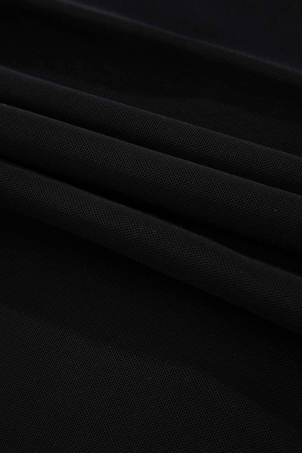 Black Sequin Velvet Sheer Mesh Mock Neck Blouse