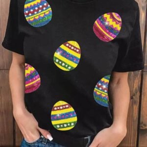 Black Shimmer Easter Eggs Print T-Shirt