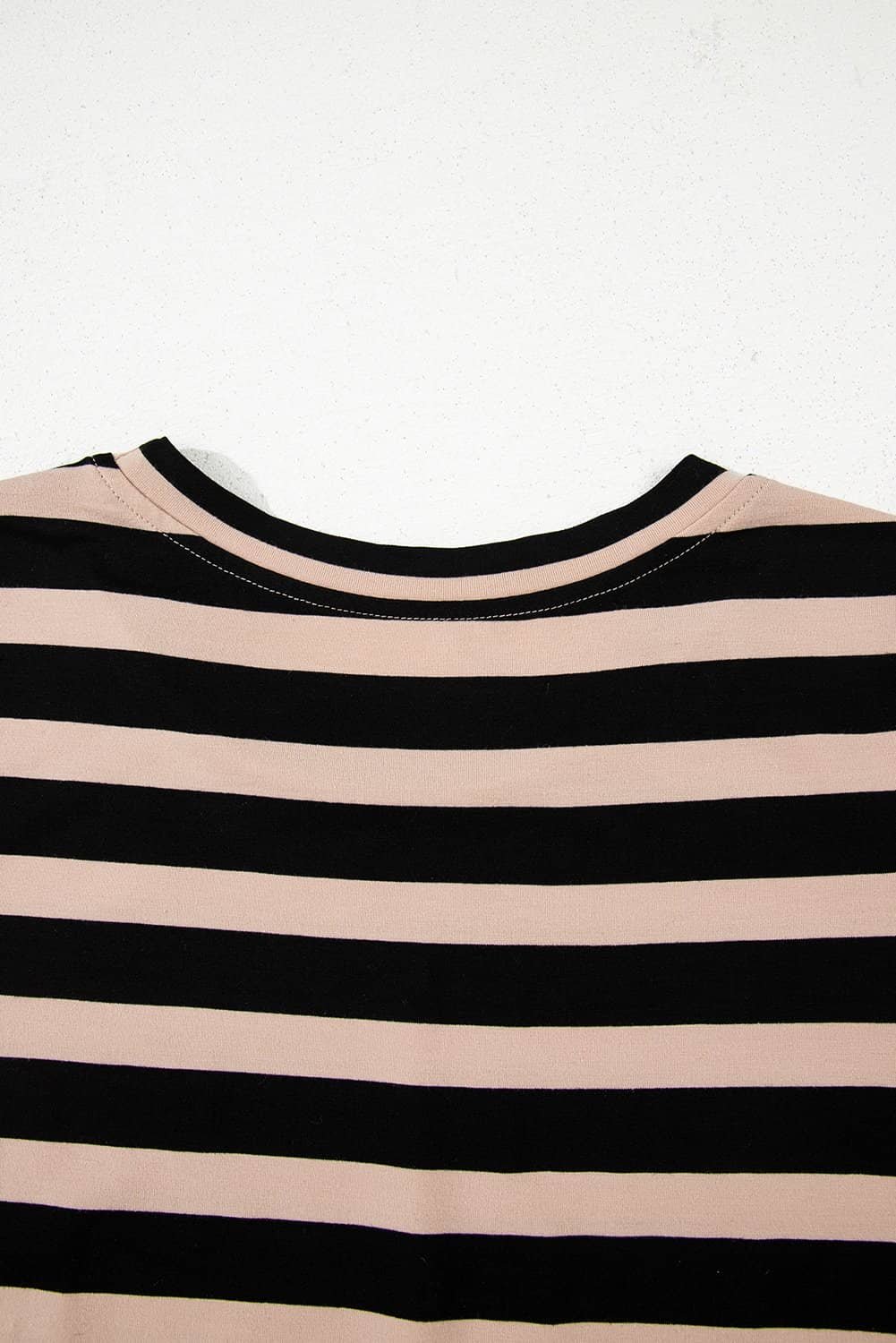 Black Stripe Casual Round Neck T-Shirt Maxi Dress With Pockets