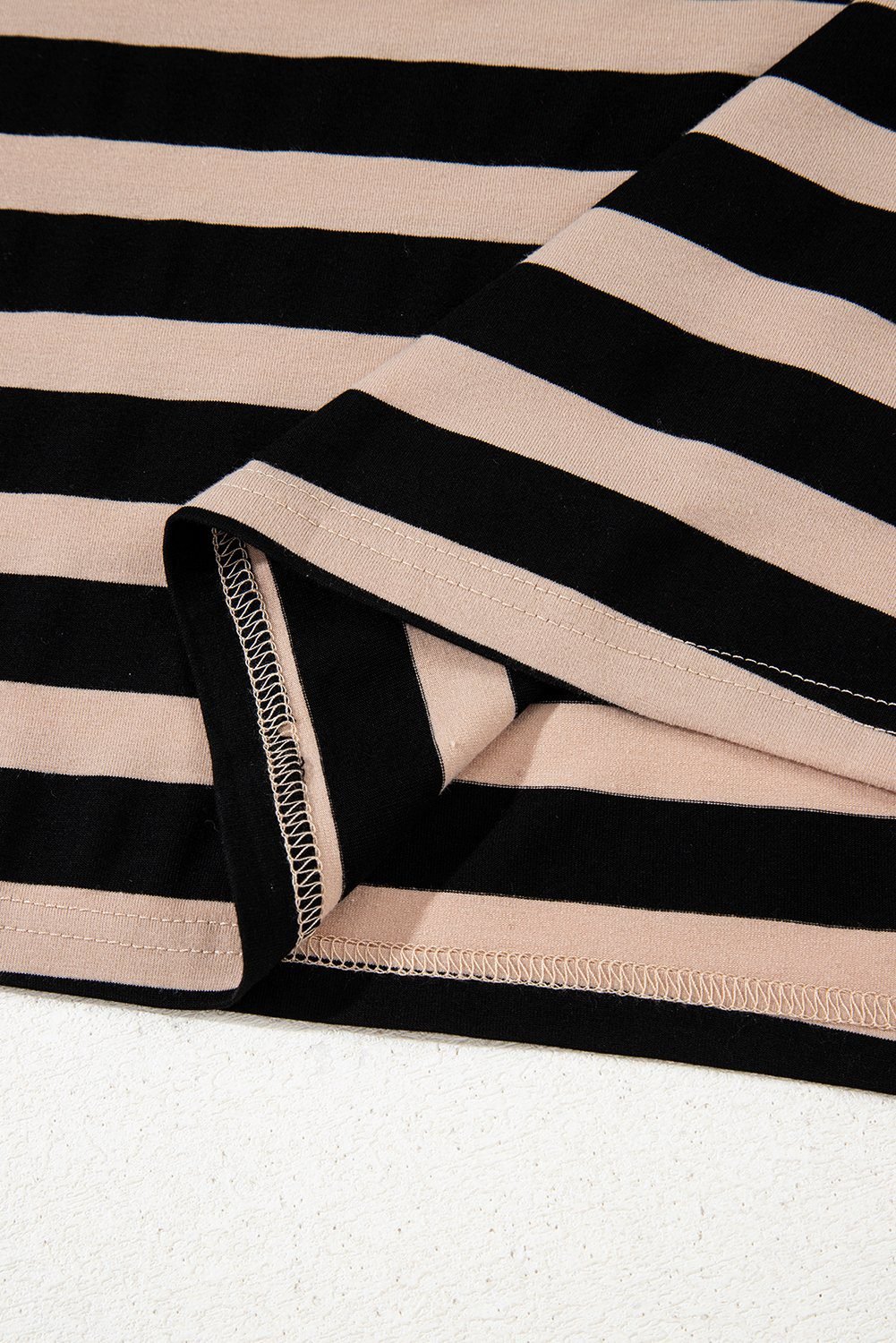 Black Stripe Casual Round Neck T-Shirt Maxi Dress With Pockets
