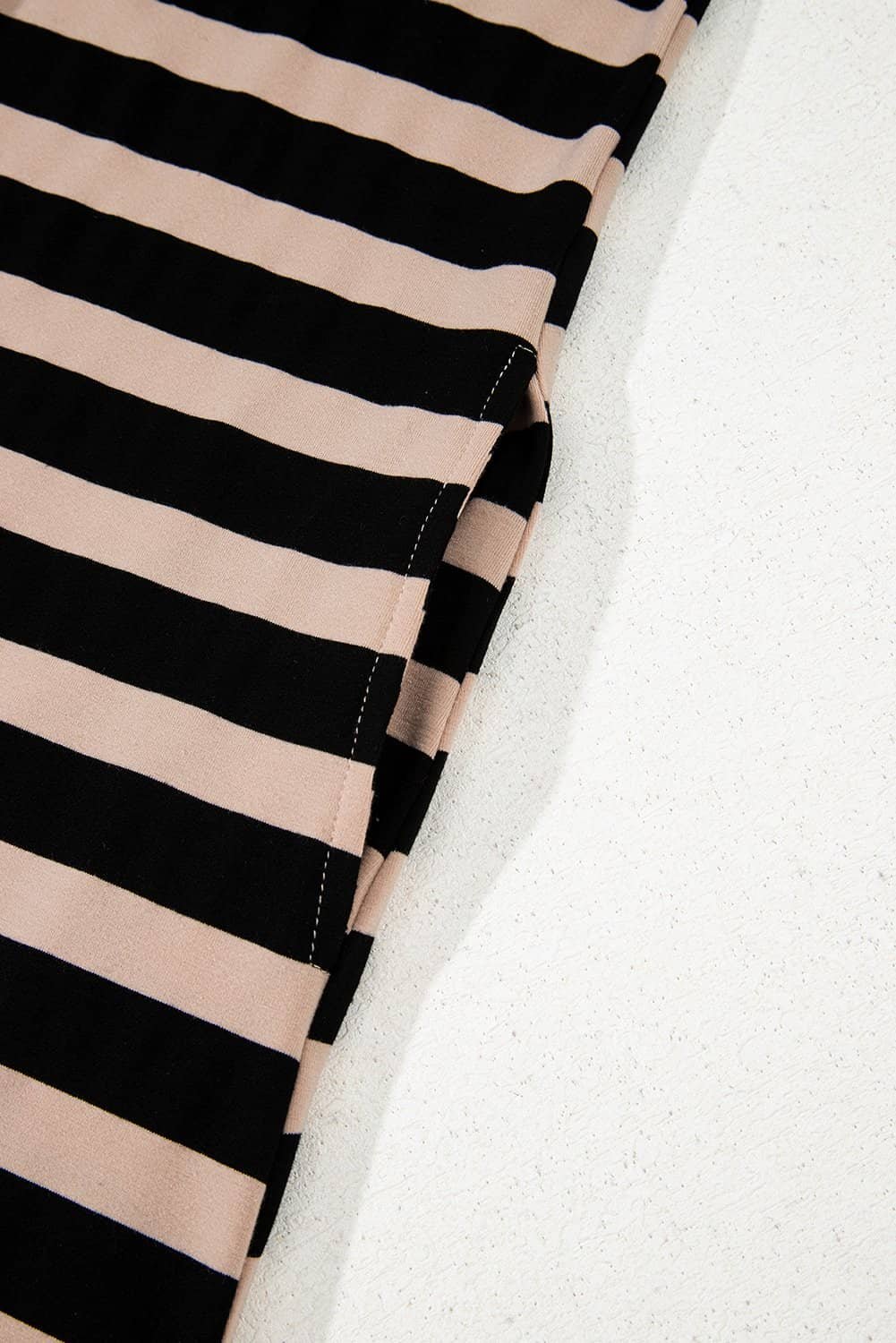 Black Stripe Casual Round Neck T-Shirt Maxi Dress With Pockets