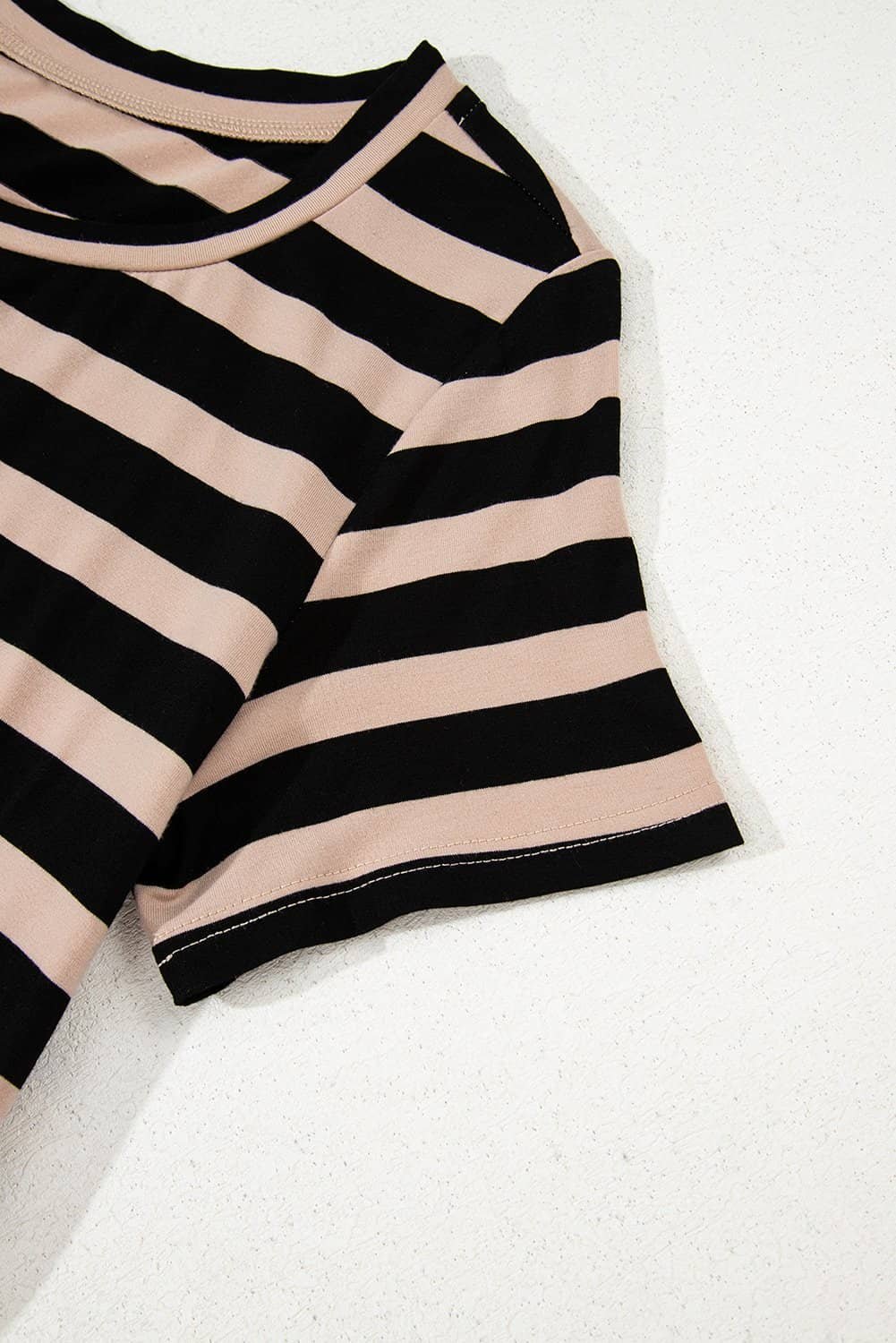 Black Stripe Casual Round Neck T-Shirt Maxi Dress With Pockets