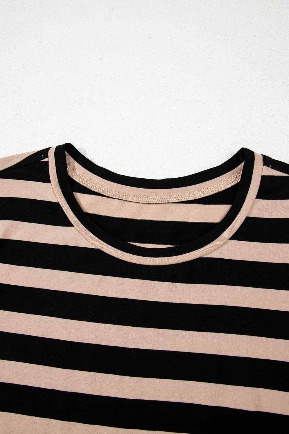 Black Stripe Casual Round Neck T-Shirt Maxi Dress With Pockets