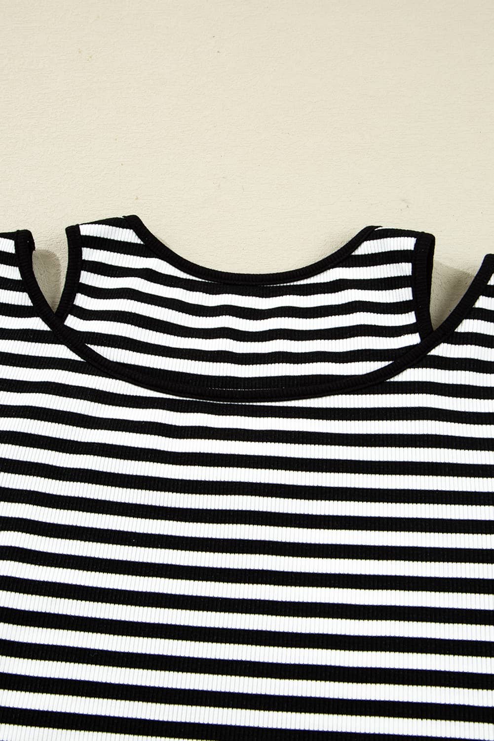 Black Stripe Double-Layer Cold Shoulder Long Sleeve Top