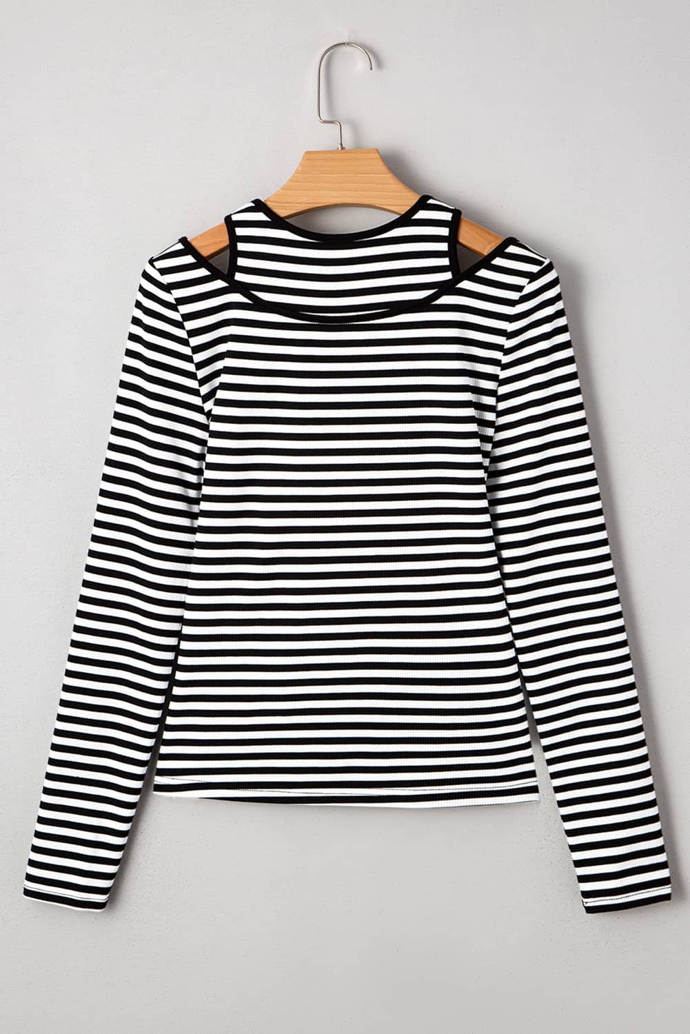 Black Stripe Double-Layer Cold Shoulder Long Sleeve Top