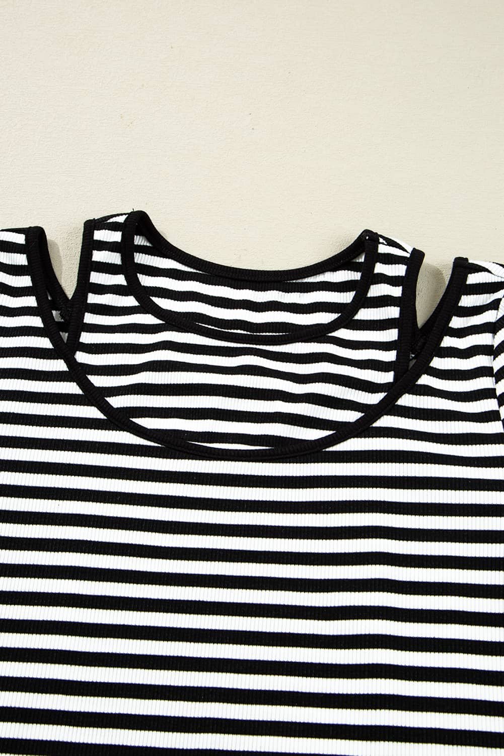Black Stripe Double-Layer Cold Shoulder Long Sleeve Top