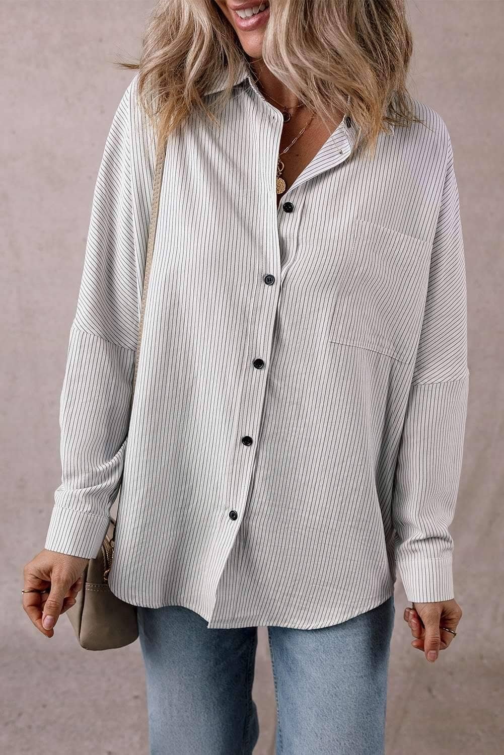 Black Stripe Roll-Tab Sleeve Pocketed Long Shirt