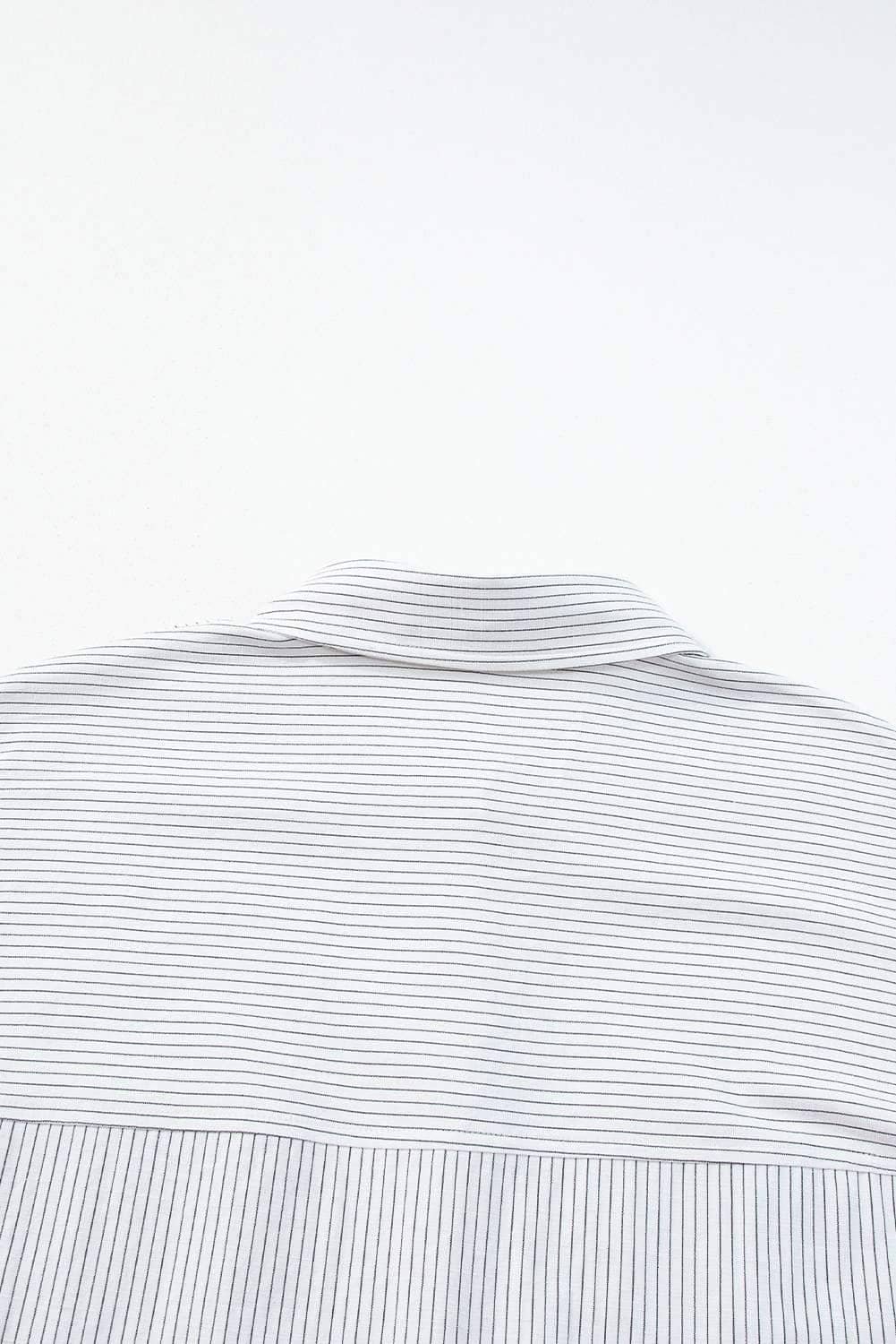 Black Stripe Roll-Tab Sleeve Pocketed Long Shirt