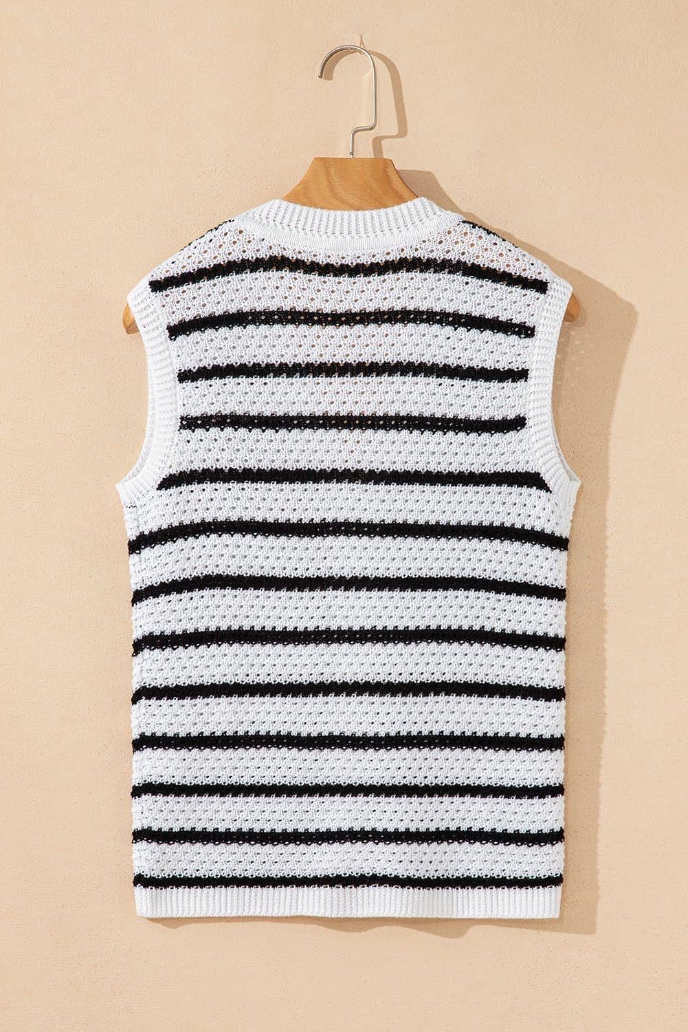 Black Stripe V Neck Gold Buttons Elegant Sweater Vest