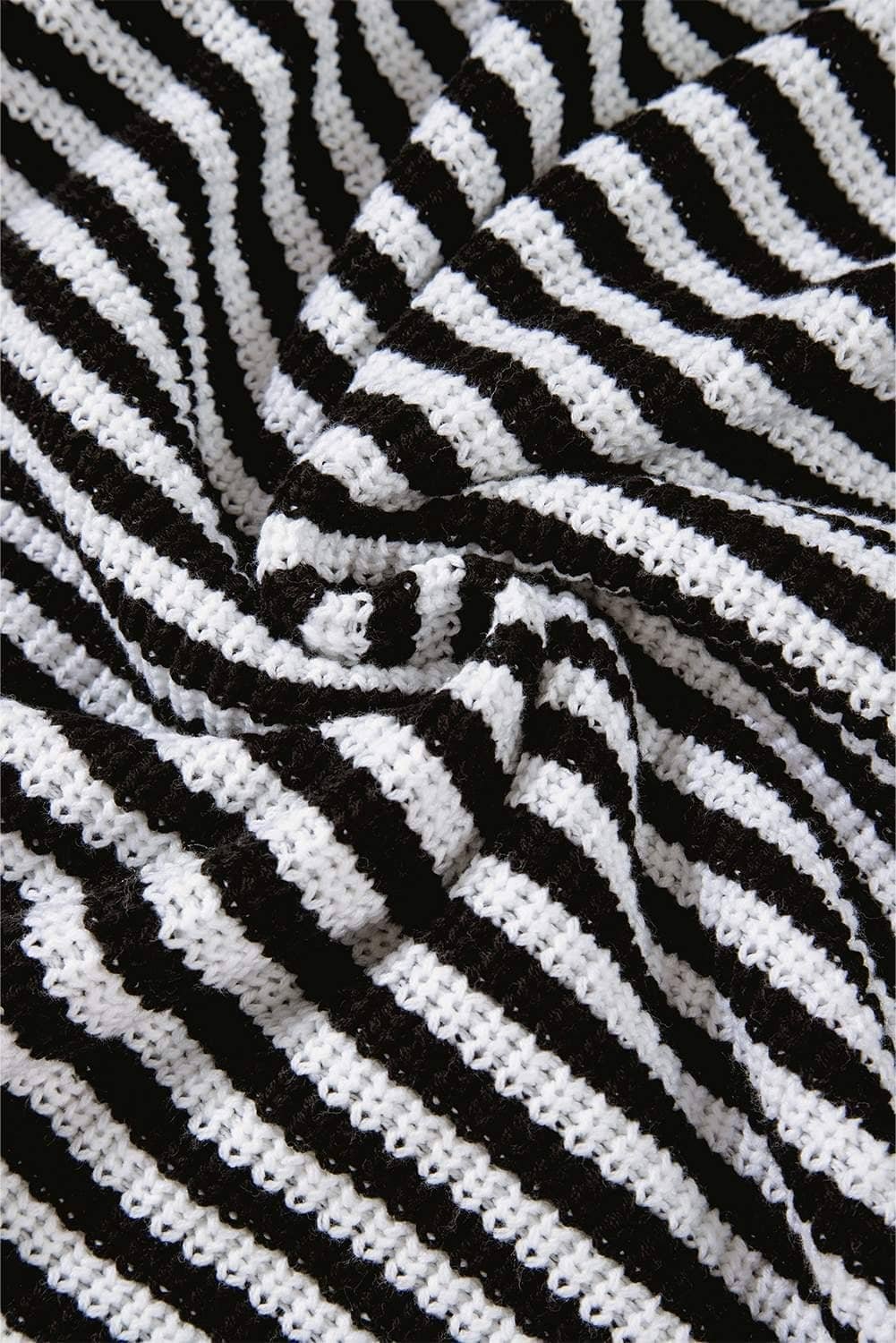 Black Stripe Zip Up Collar Drop Shoulder Sweater