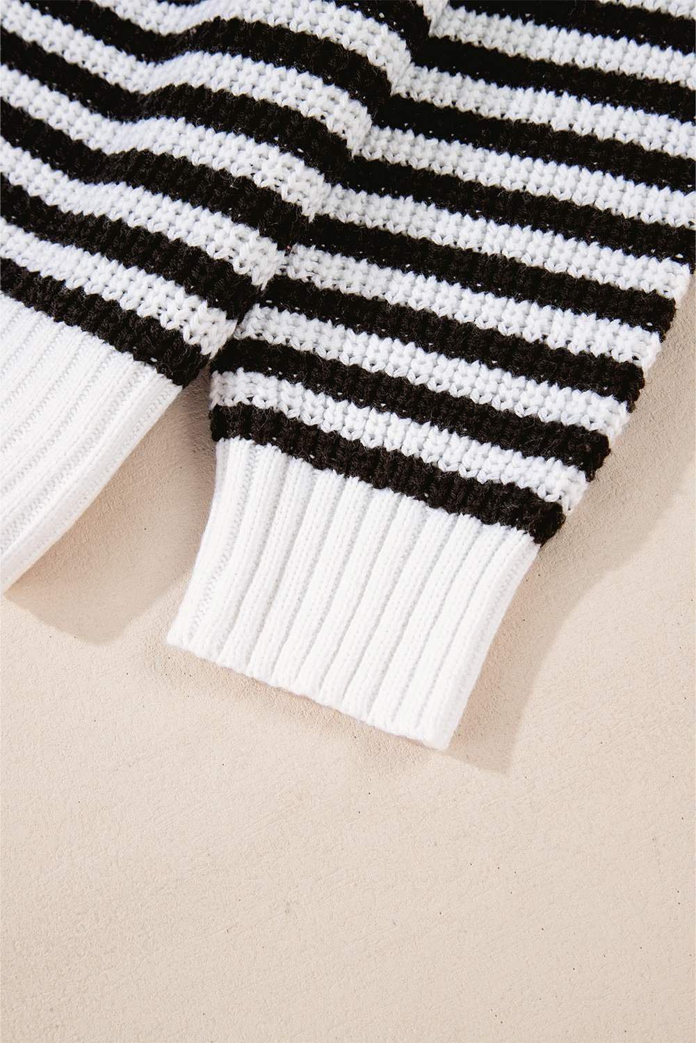 Black Stripe Zip Up Collar Drop Shoulder Sweater