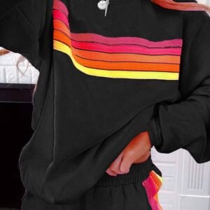 Black Striped Accent Pullover And Shorts Two Piece Casual Set
