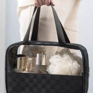 Black Stylish Checkered Pvc Clear Cosmetic Bag