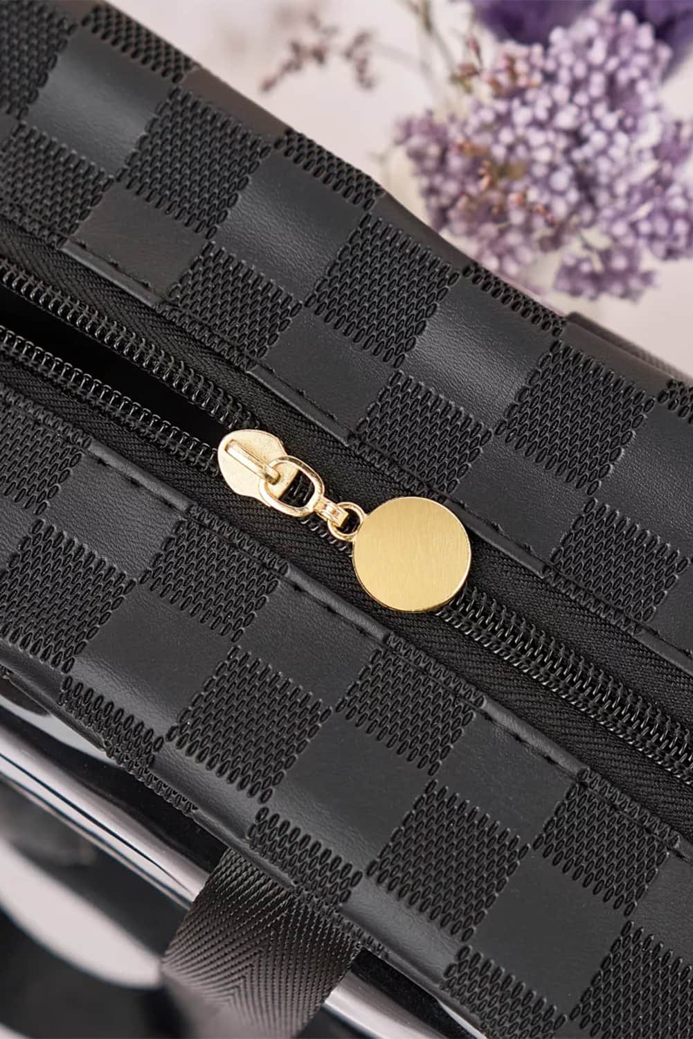 Black Stylish Checkered Pvc Clear Cosmetic Bag
