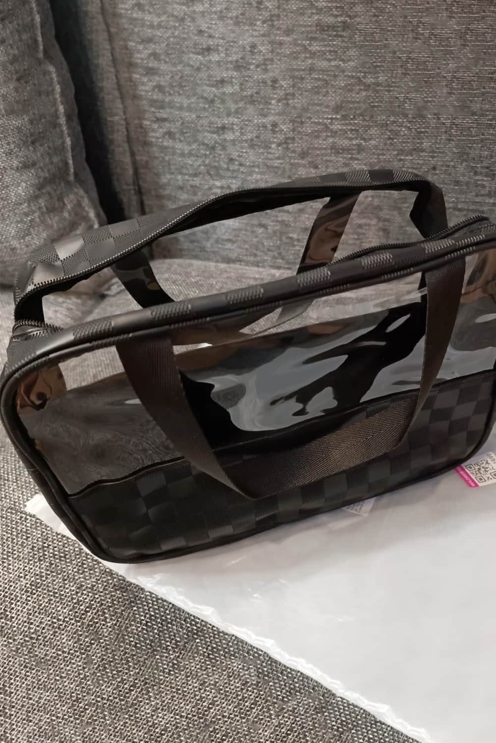 Black Stylish Checkered Pvc Clear Cosmetic Bag