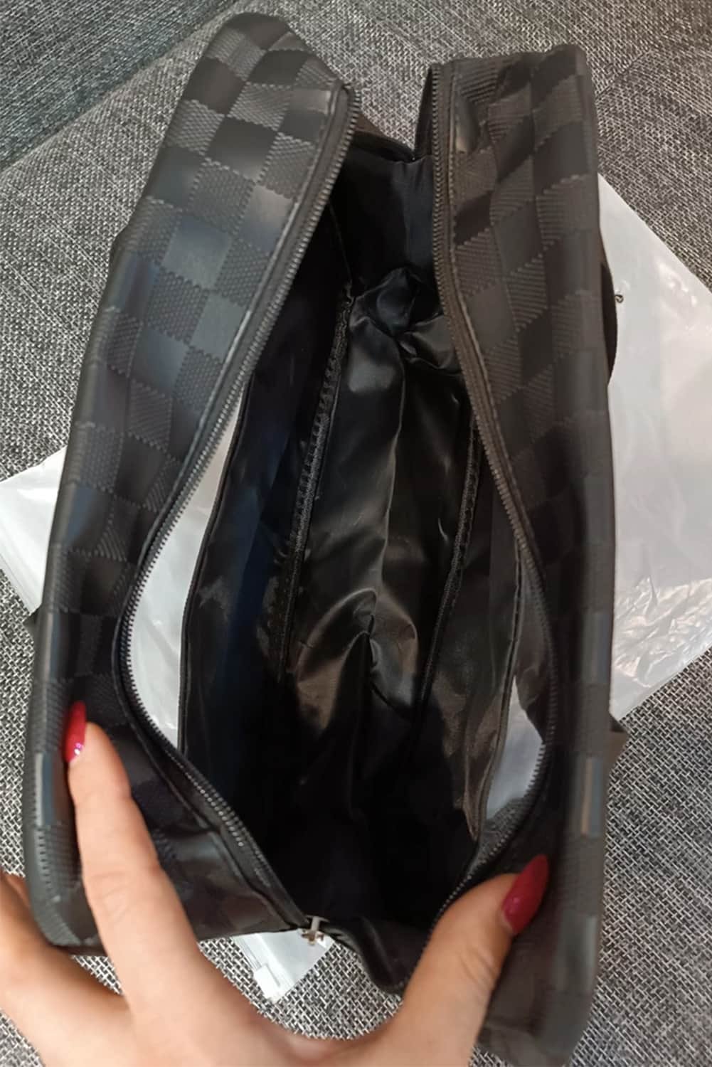 Black Stylish Checkered Pvc Clear Cosmetic Bag