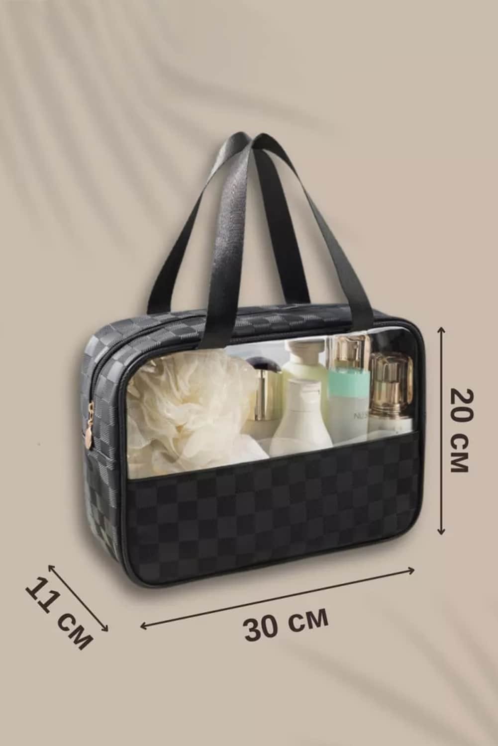 Black Stylish Checkered Pvc Clear Cosmetic Bag