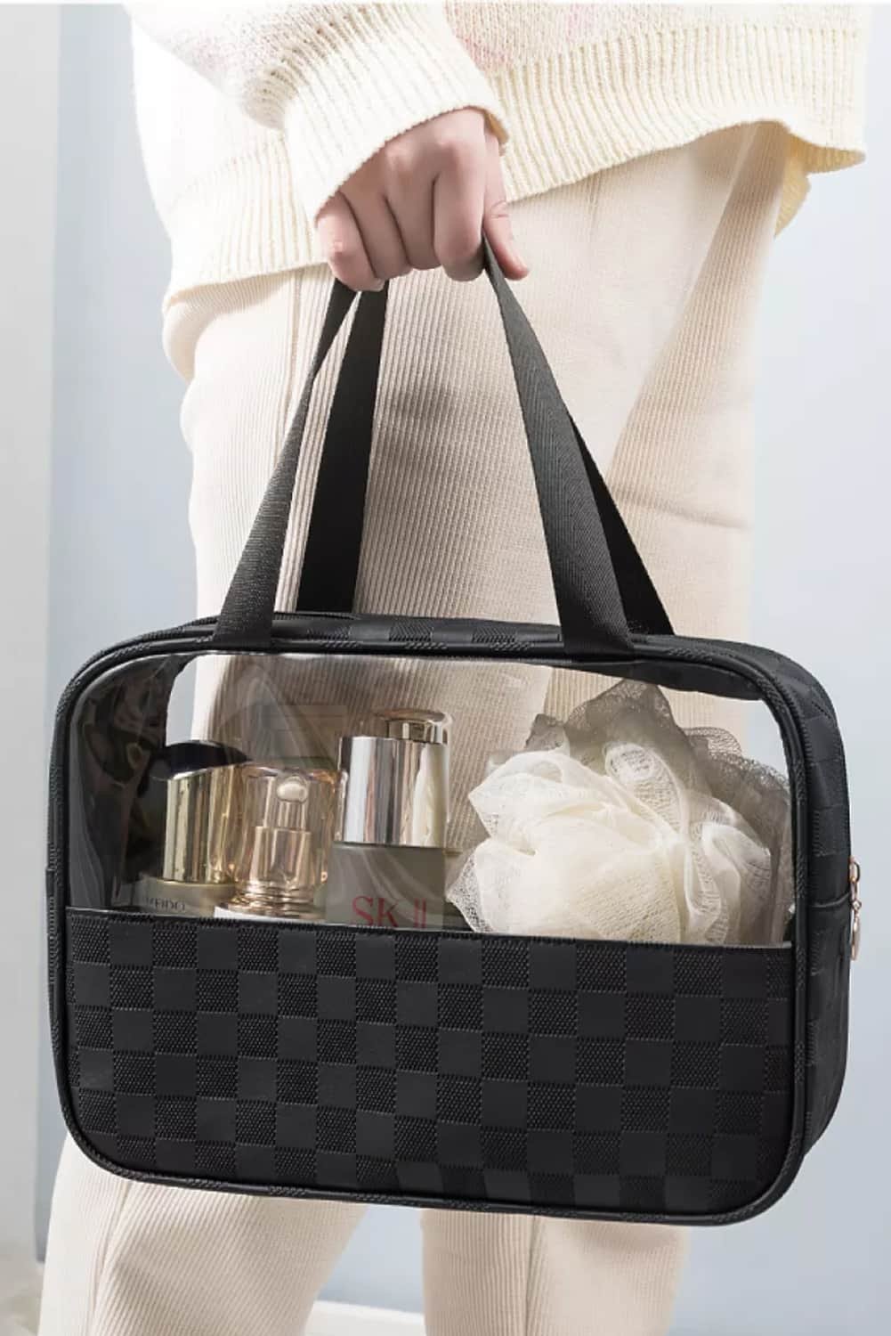 Black Stylish Checkered Pvc Clear Cosmetic Bag