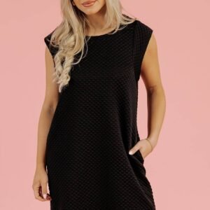 Black Textured Cap Sleeve T-Shirt Shift Mini Dress