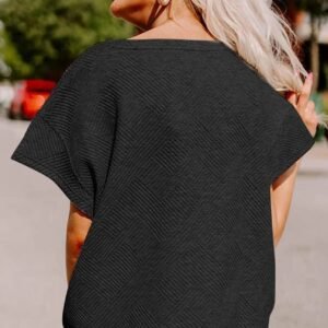 Black Textured Loose Fit T Shirt And Drawstring Pants Set