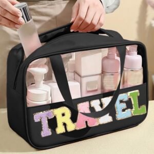 Black Travel Chenille Letter Clear Pvc Makeup Bag