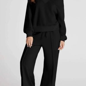 Black V Neck Cropped Seamed High Waist Sports Wear