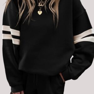 Black Varsity Striped Sleeve Drop Shoulder Sweatshirt And Short Set