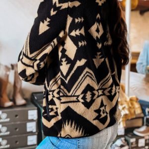 Black Western Aztec Half Zip Plush Sweatshirt